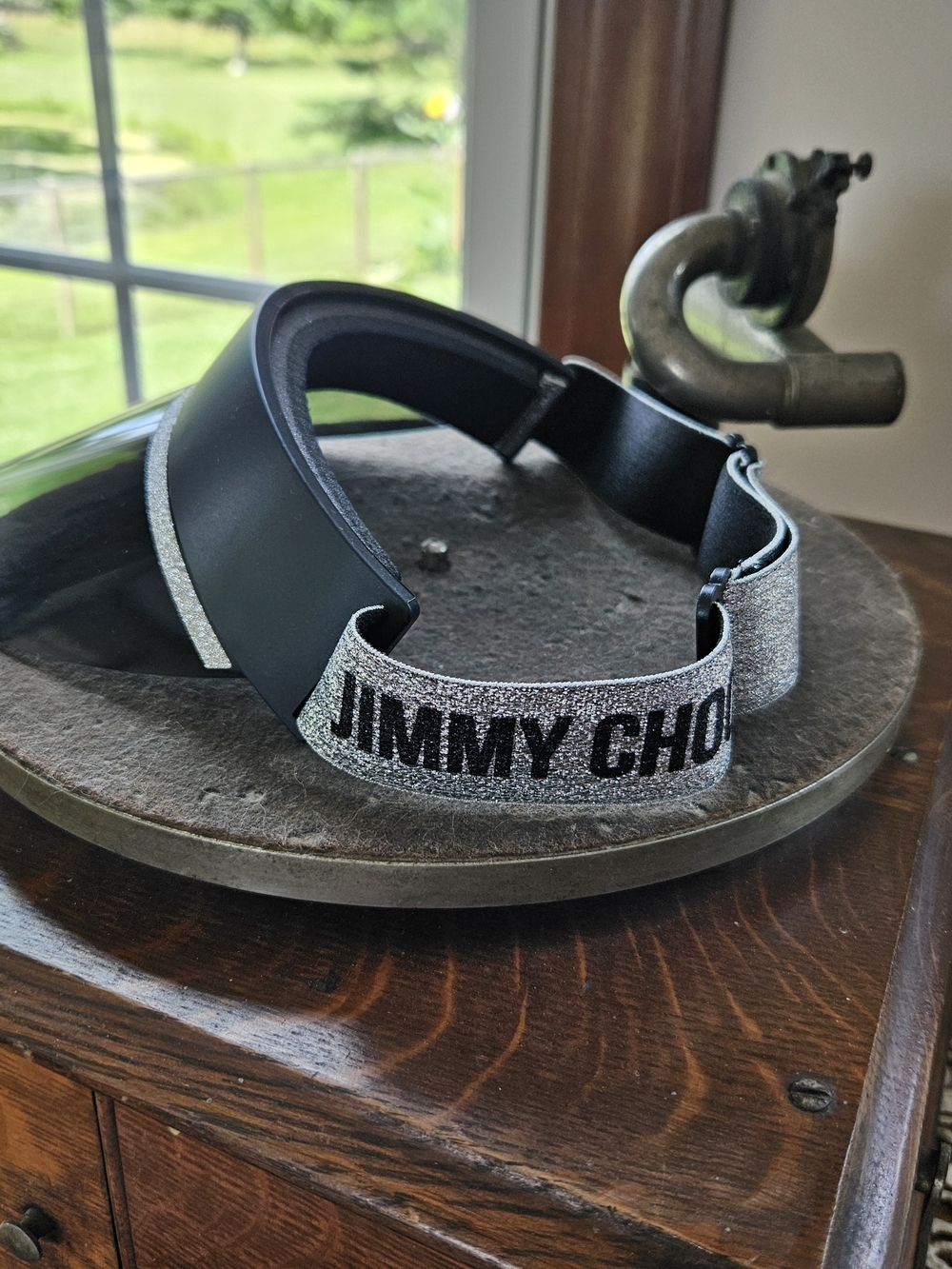 Jimmy Choo Black Visor Sunglasses with Silver Glitter Trim NWOT - Picture 2 of 7